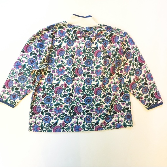 Vintage Gitano Floral Turtleneck Sweatshirt White Blue Purple - Picture 2 of 4